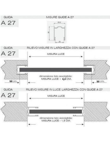 Guides avec brosse en aluminium pour le remplacement ou pour l'extérieur A27 (ML)