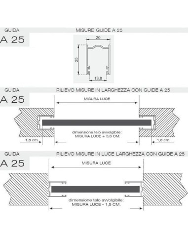 Guides with aluminum brush for replacement or for outdoor use A25 (ML)