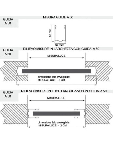 Guide in alluminio estruso per serrande A50 (con guarnizioni in gomma)