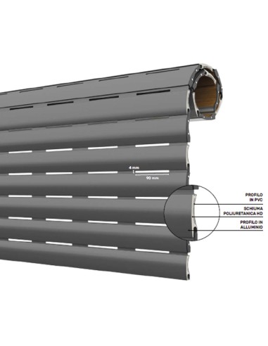 Energy-saving roller shutter in aluminum and PVC with large hole